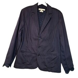 Tommy Hilfiger Navy Cotton Textured Blazer Eyelet Trim 3 Button Front Stretch 16